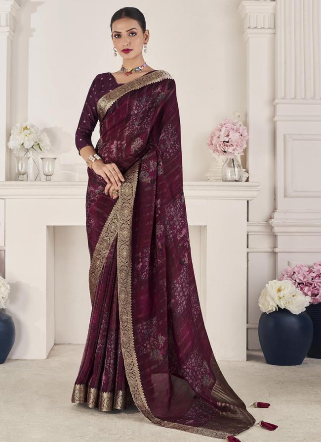 Viscose Silk Wine Party Wear Weaving Saree